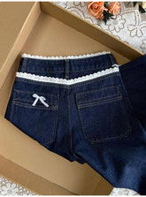 Lace Bow Patchwork Wide Leg Jeans